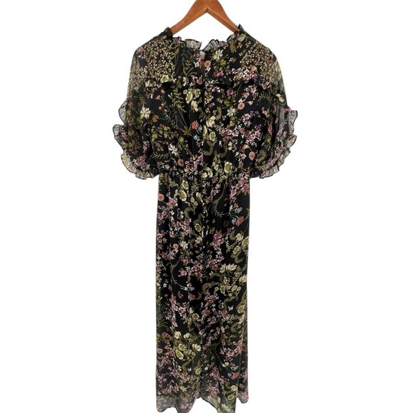 JUNE & HUDSON Women's Black Floral Faux Wrap Half Sleeve Dress Medium - Picture 8 of 8